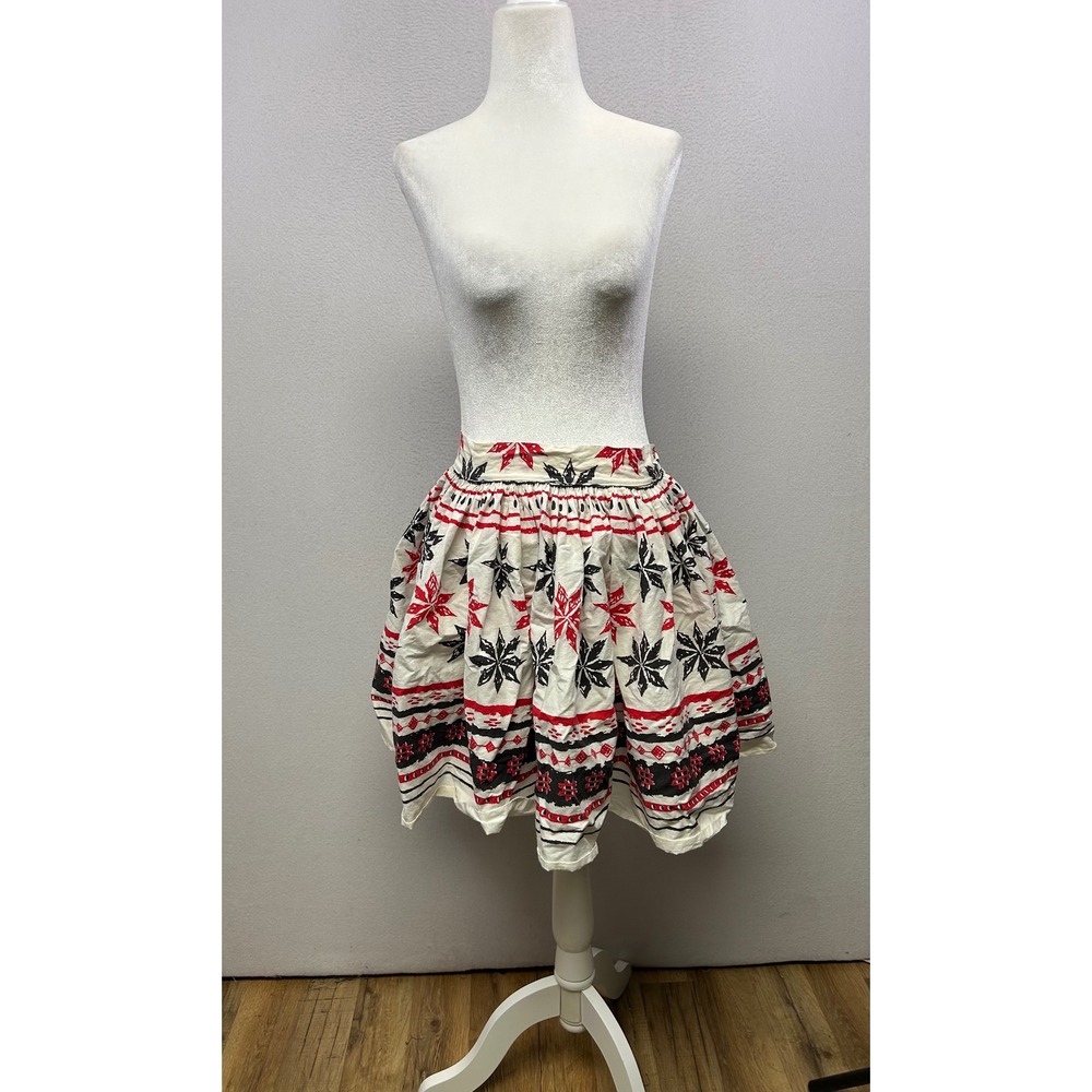 Vintage Nordic Folk Unbranded‎ Women OS Cream Red Black Snowflake Half Apron